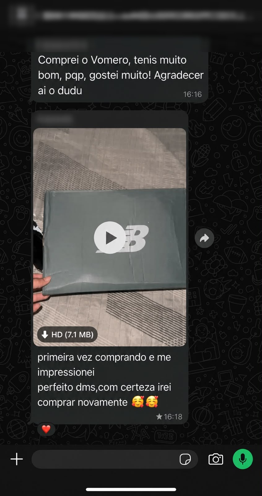 Depoimento de cliente da Rackys no WhatsApp