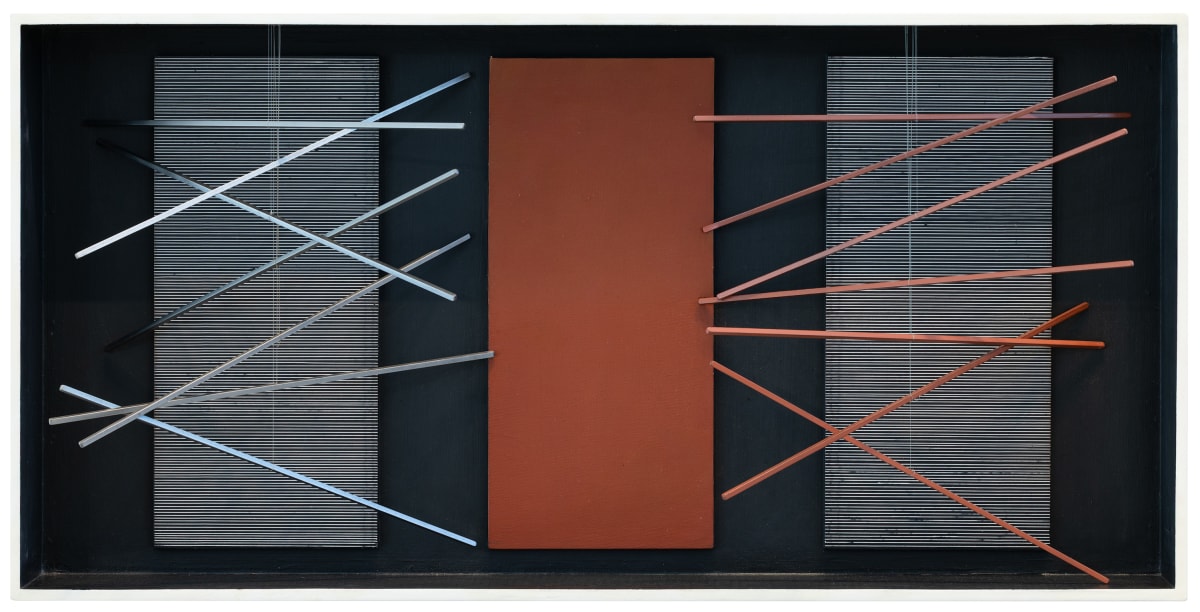 Vibración, Bastones con Rojo, 1964, polychromed wood and metal by Jesús Rafael Soto
