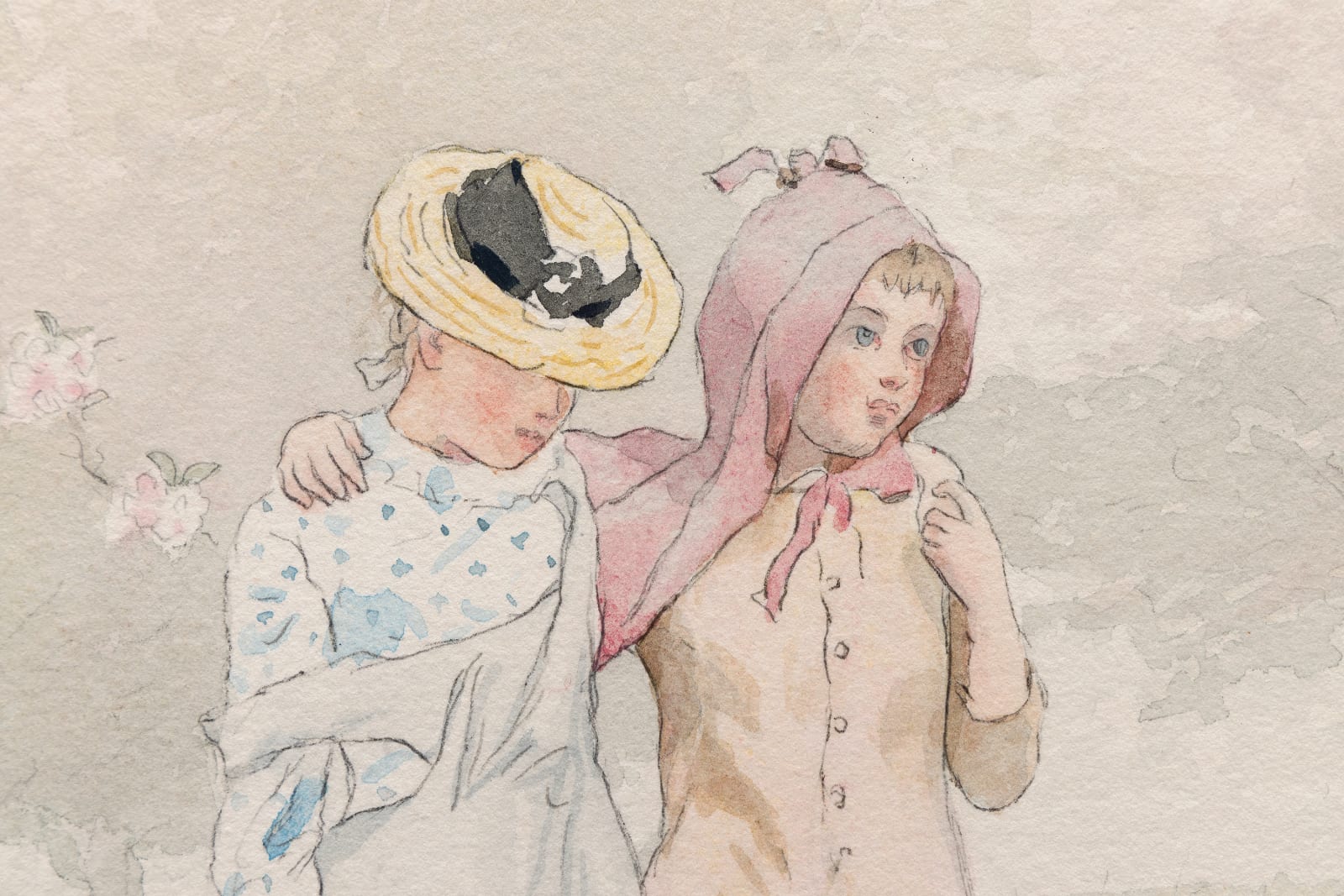 Houghton Farms (Girls Strolling in an Orchard) detail 1