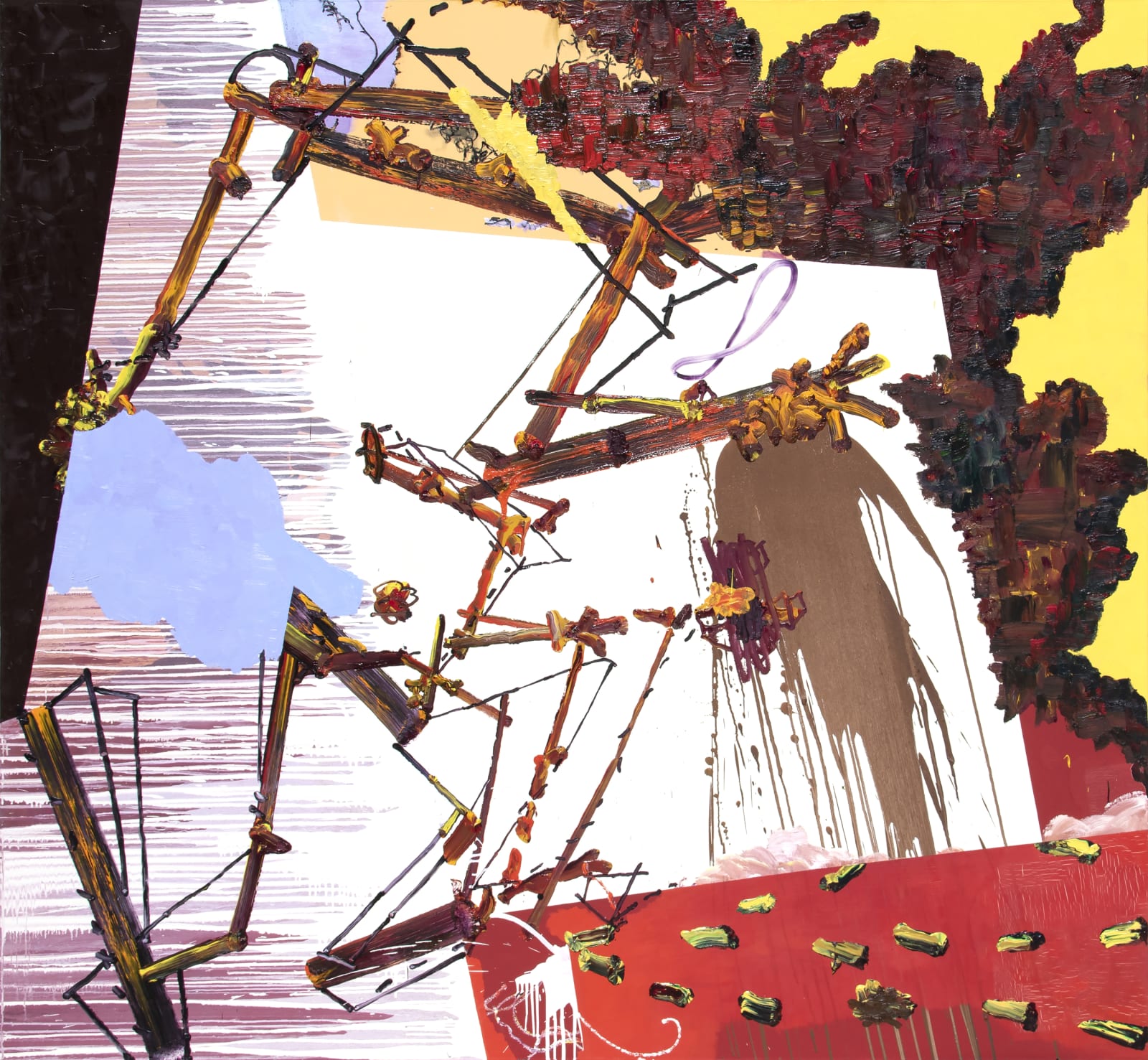 Fiona Rae, "Untitled (yellow, red + brown)" (1993), oil on canvas, 72 x 78 in.