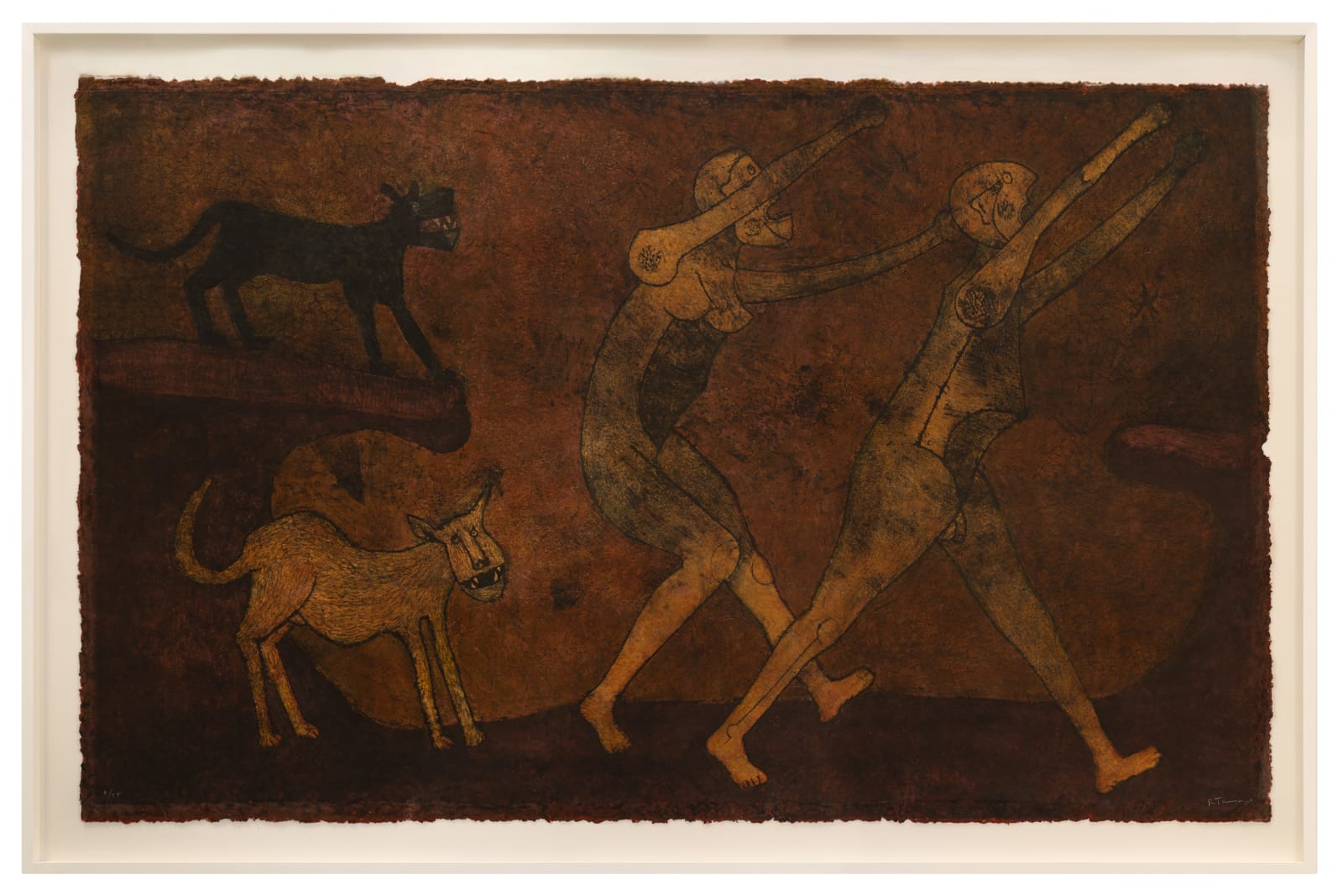 Dos Personajes Atacados por Perros, 1983, Mixografía® print, lithograph on handmade paper by Rufino Tamayo
