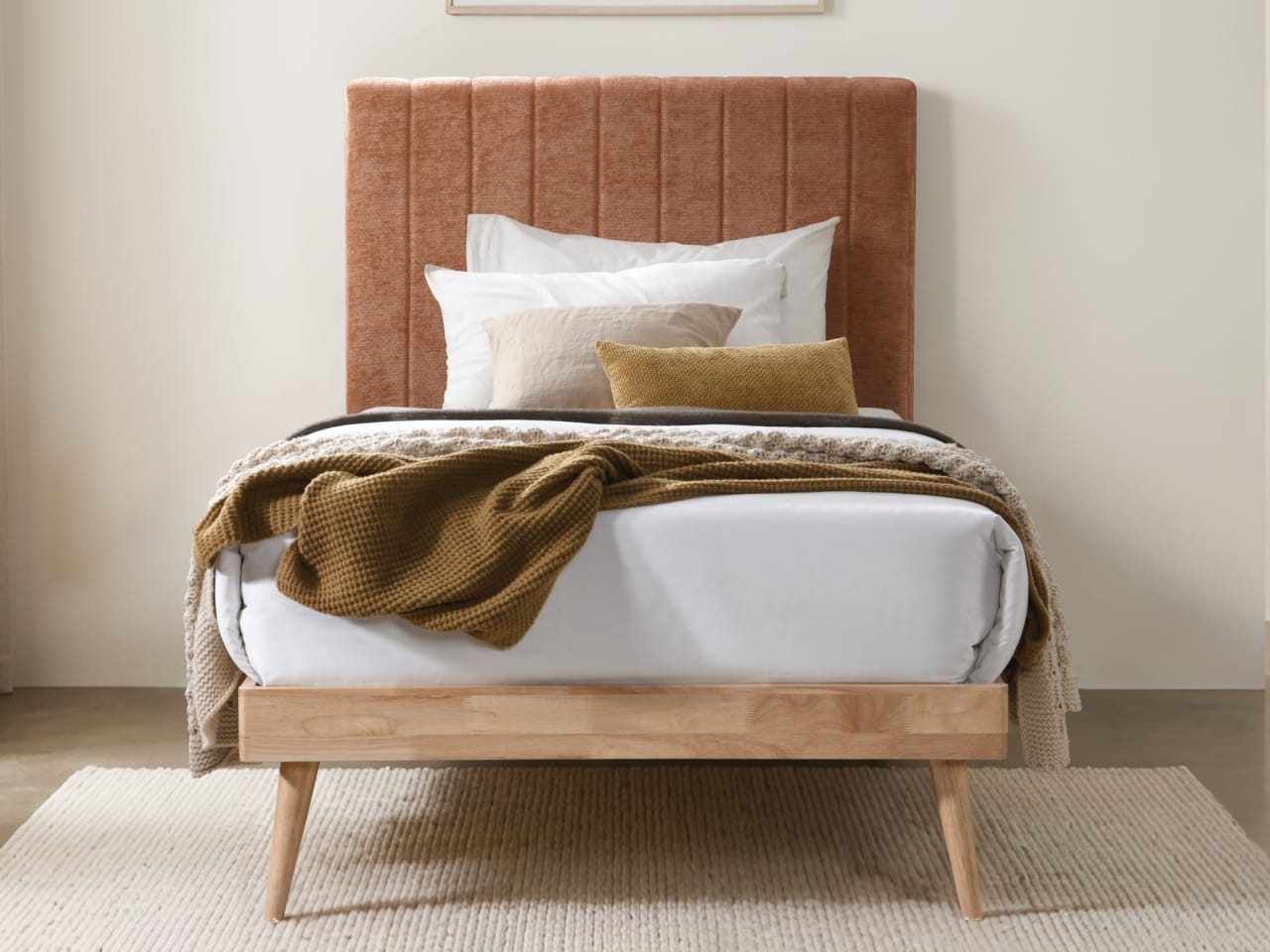 Franki 2PCE Single Headboard and Bed Base Bundle | Natural & Orange Fabric