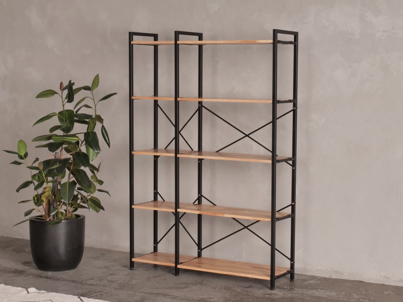 Axel 2PCE Modular Shelving Unit | Black Steel & Natural Hardwood | Tall ...