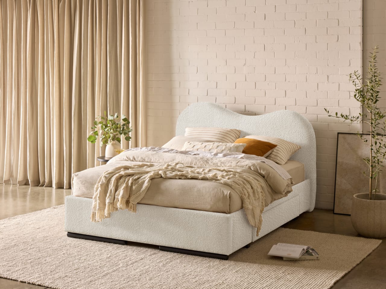 Amber Queen Storage Bed | Beige Fabric