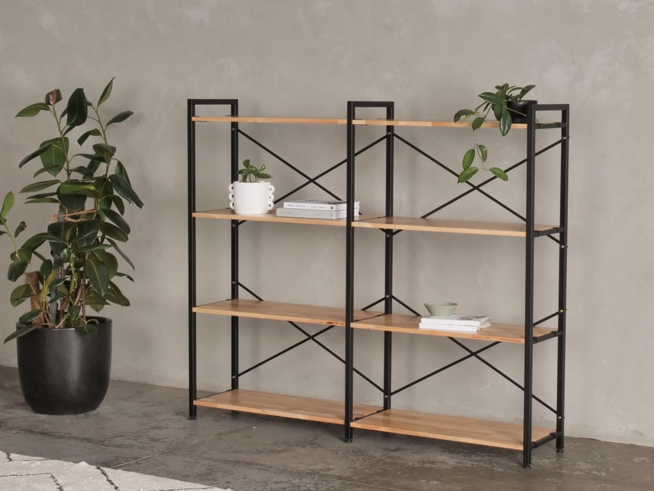 Axel 2PCE Modular Shelving Unit | Black Steel & Natural Hardwood | Medium (1675mm)