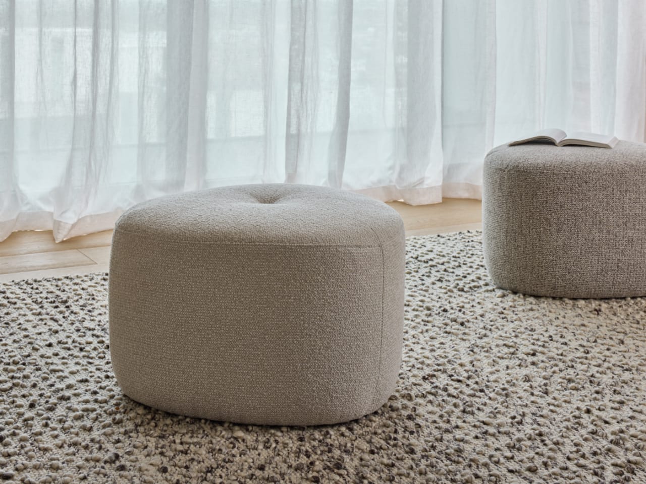 Bean Beige Fabric Ottoman | Large
