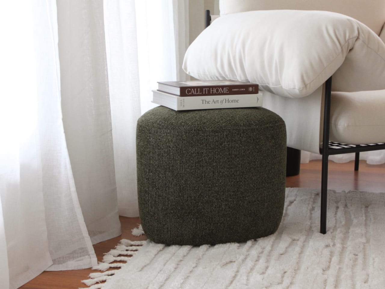 Bean Green Fabric Ottoman | Small