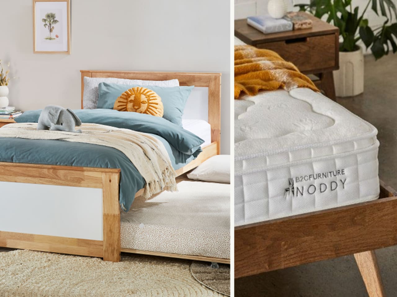 Coco Kids Single Bedroom Buddy Package | Bed + Mattresses with Trundle