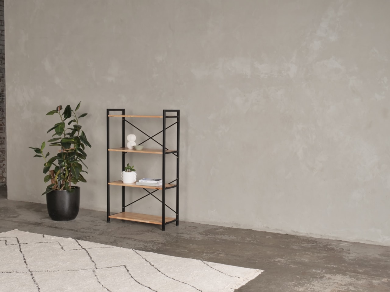 Axel Modular Main Shelving Unit | Black Steel & Natural Hardwood | Medium (1430 x 850mm)