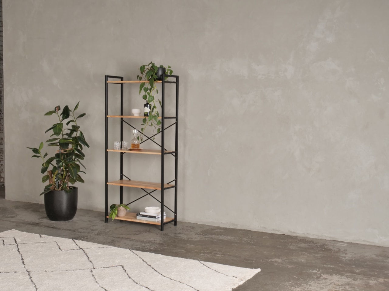 Axel Modular Main Shelving Unit | Black Steel & Natural Hardwood | Tall (1850 x 850mm)