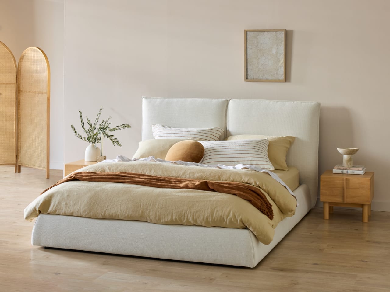Cosy Queen Bed | Ivory Fabric