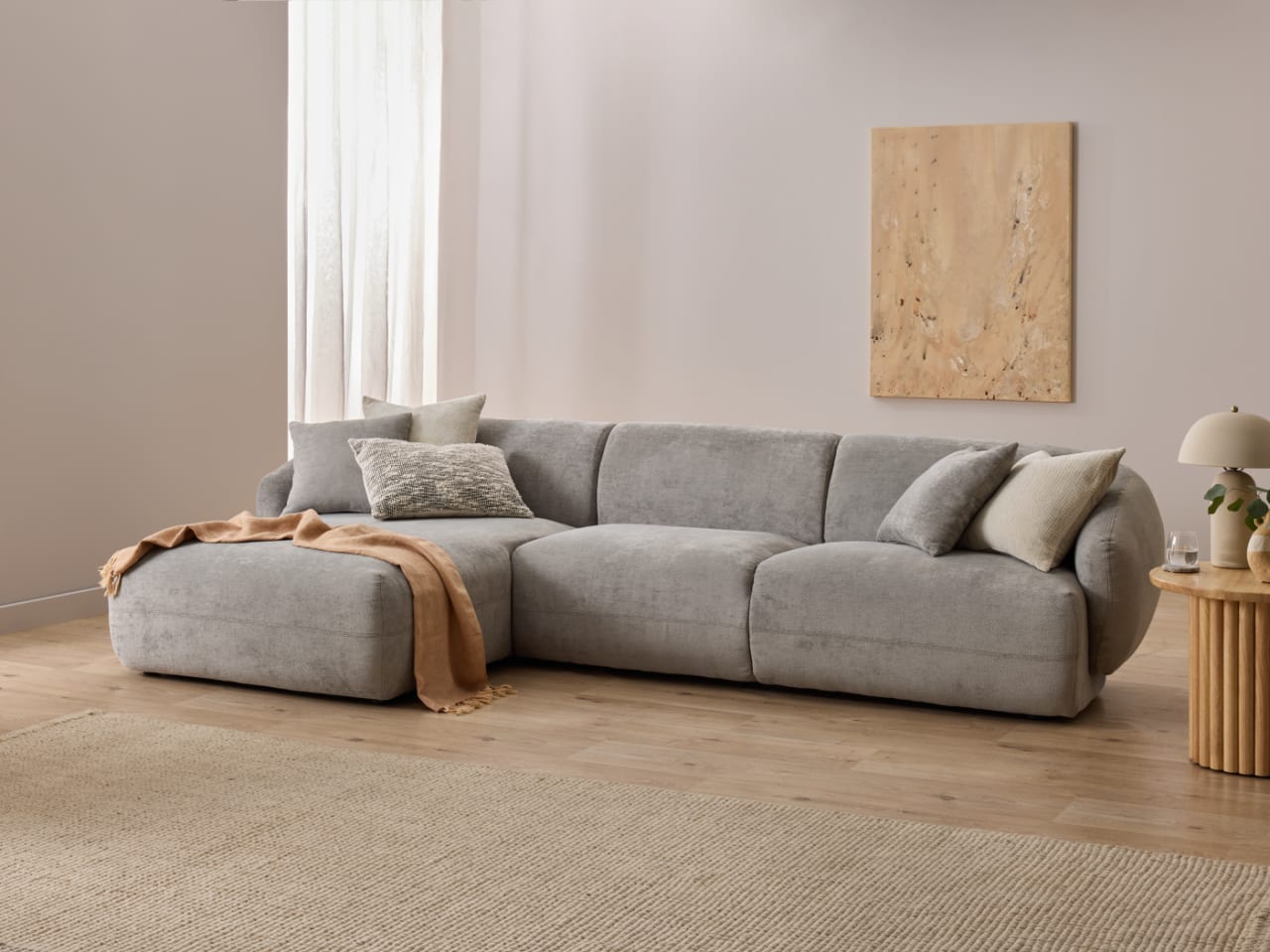 Courbe Light Grey Curved Chaise Sofa | Left Chaise | Sectional Sofa