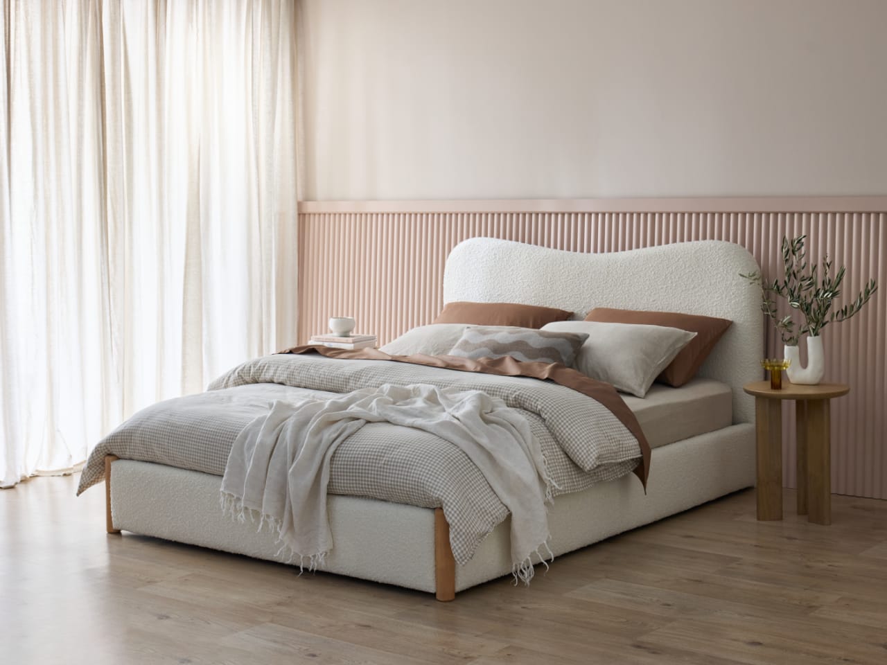 Cove Boucle King Bed | Ivory Boucle Fabric
