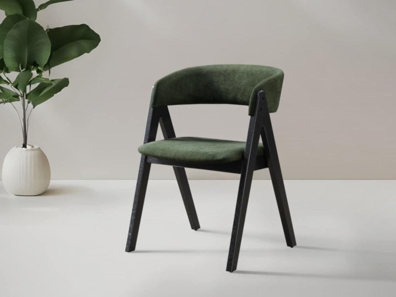 Gaudi Hardwood Dining Chair | Black | Green Fabric