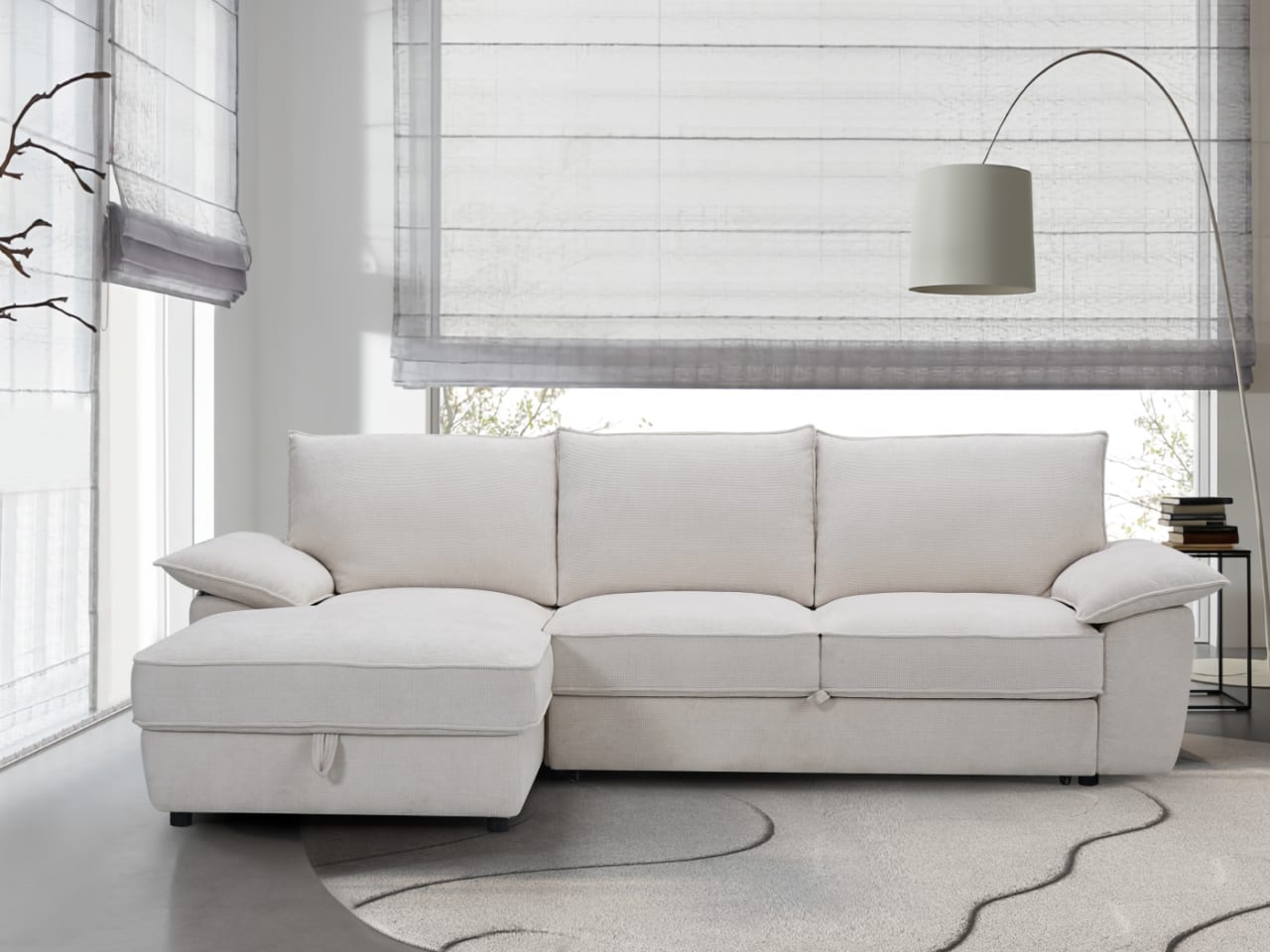 Hideaway White Sofa Bed with Storage | Left Chaise