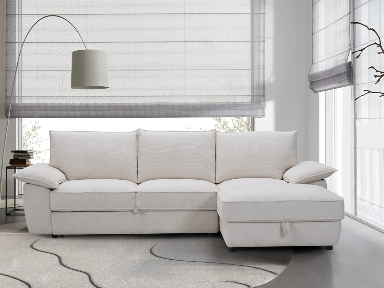 Hideaway White Sofa Bed with Storage | Right Chaise