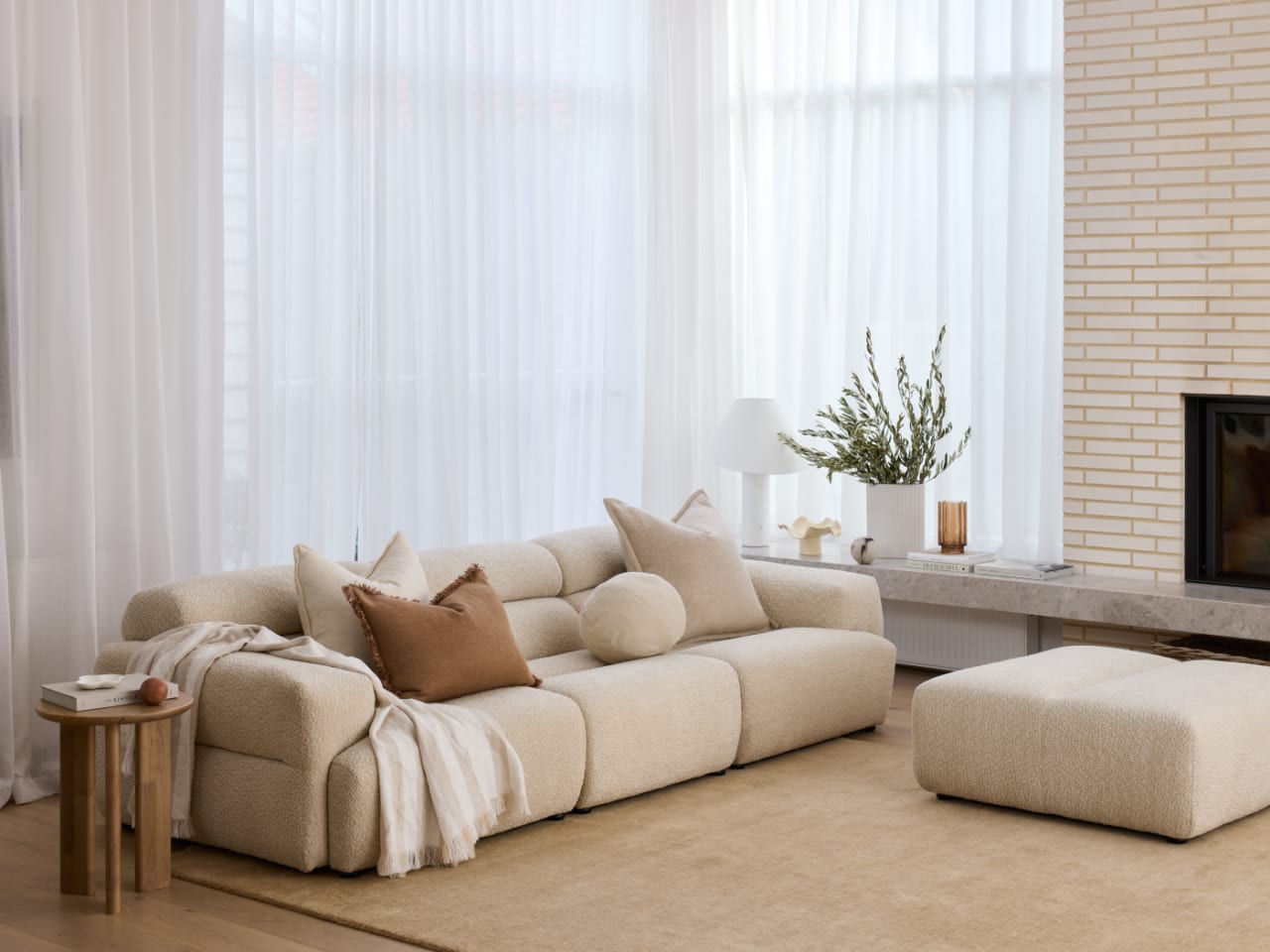 Jasper 3 Seater Sofa with Ottoman | Beige Fabric