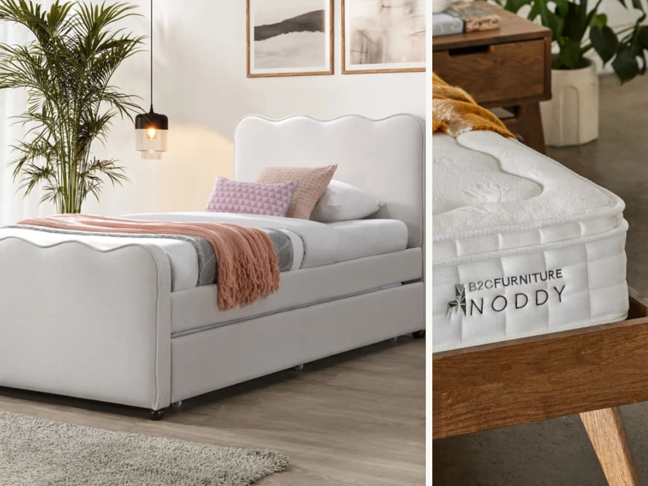 Lola King Single Buddy Bedroom Bundle | Bed + Mattress Bundle | Beige Fabric