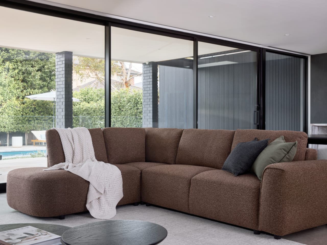 Melbourne Corner Chaise Lounge | Brown Boucle Fabric | Left Chaise