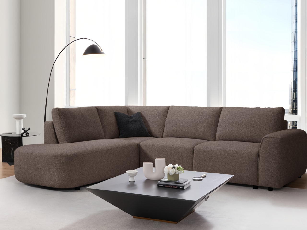 Melbourne Corner Chaise Lounge | Brown Boucle Fabric | Left Chaise