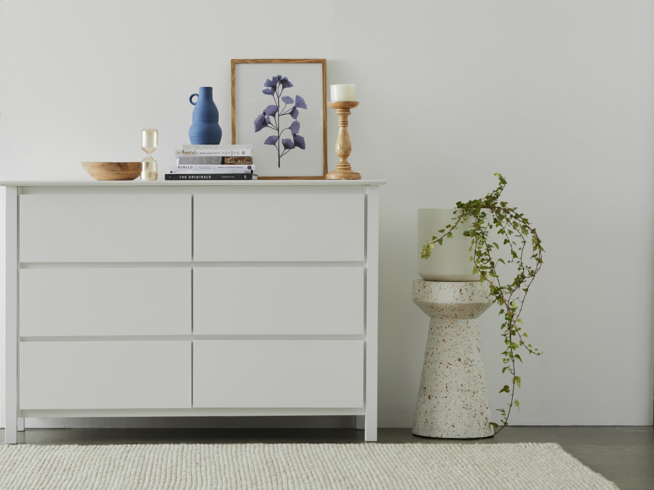 Myer White Low Chest Of Drawers | Hardwood Frame