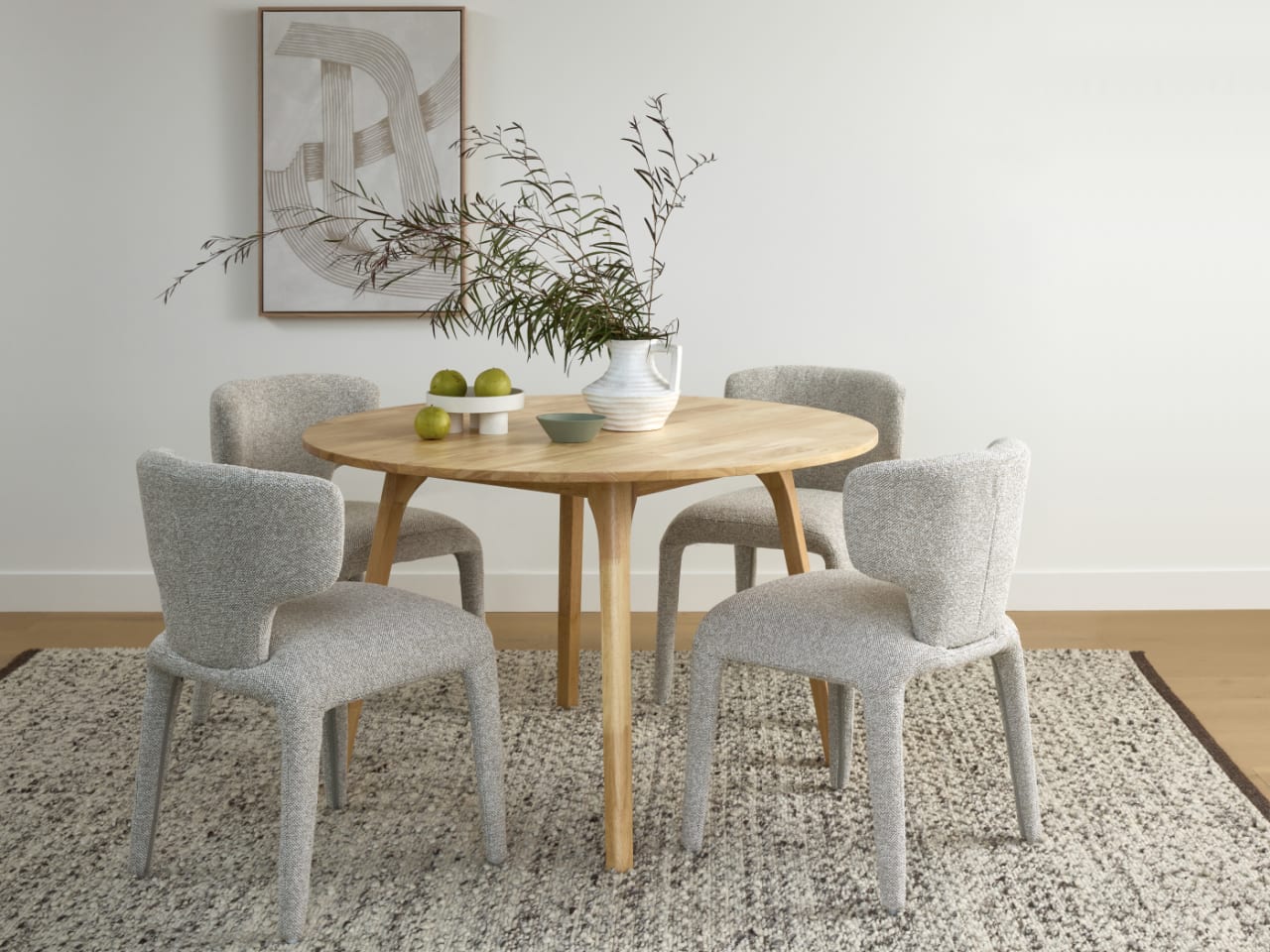 Paris 5PCE Round Natural Dining Set | Beige Boucle Fabric