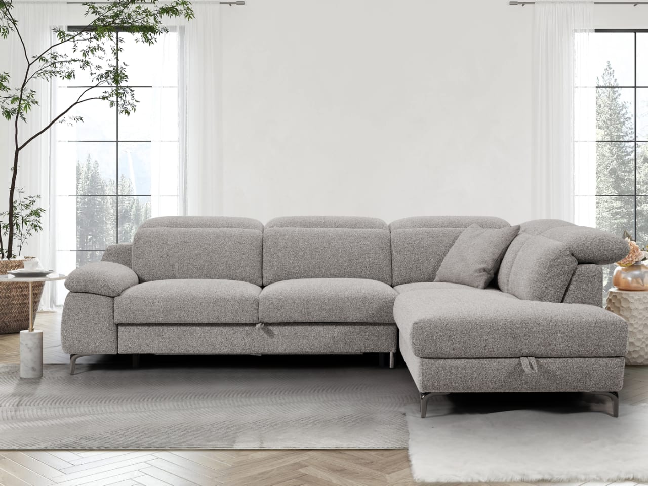 Sydney Boucle Beige Sofa Bed with Storage | Right Chaise