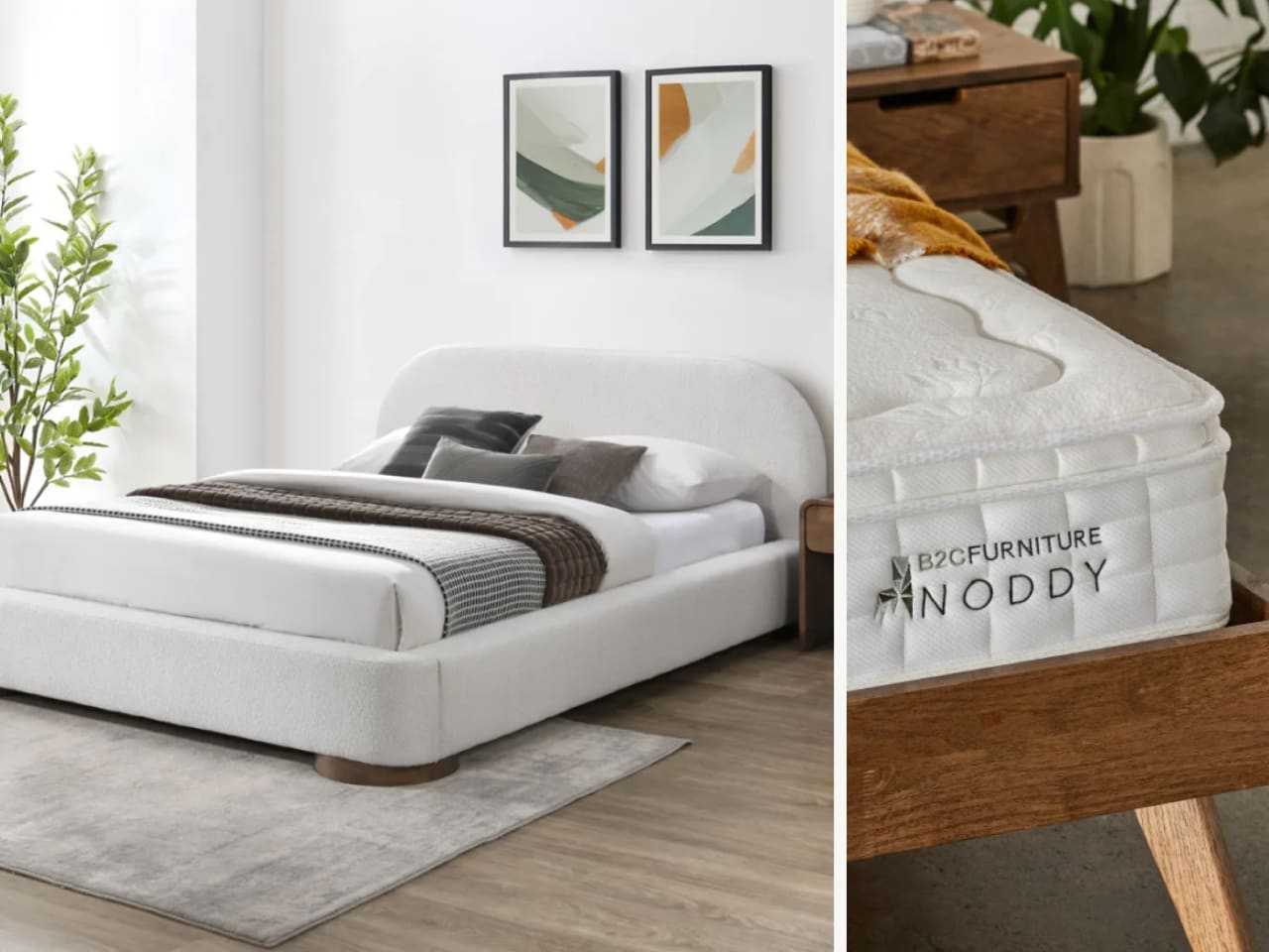 Sydney Double Buddy Bedroom Bundle | Bed + Mattress | Beige Fabric