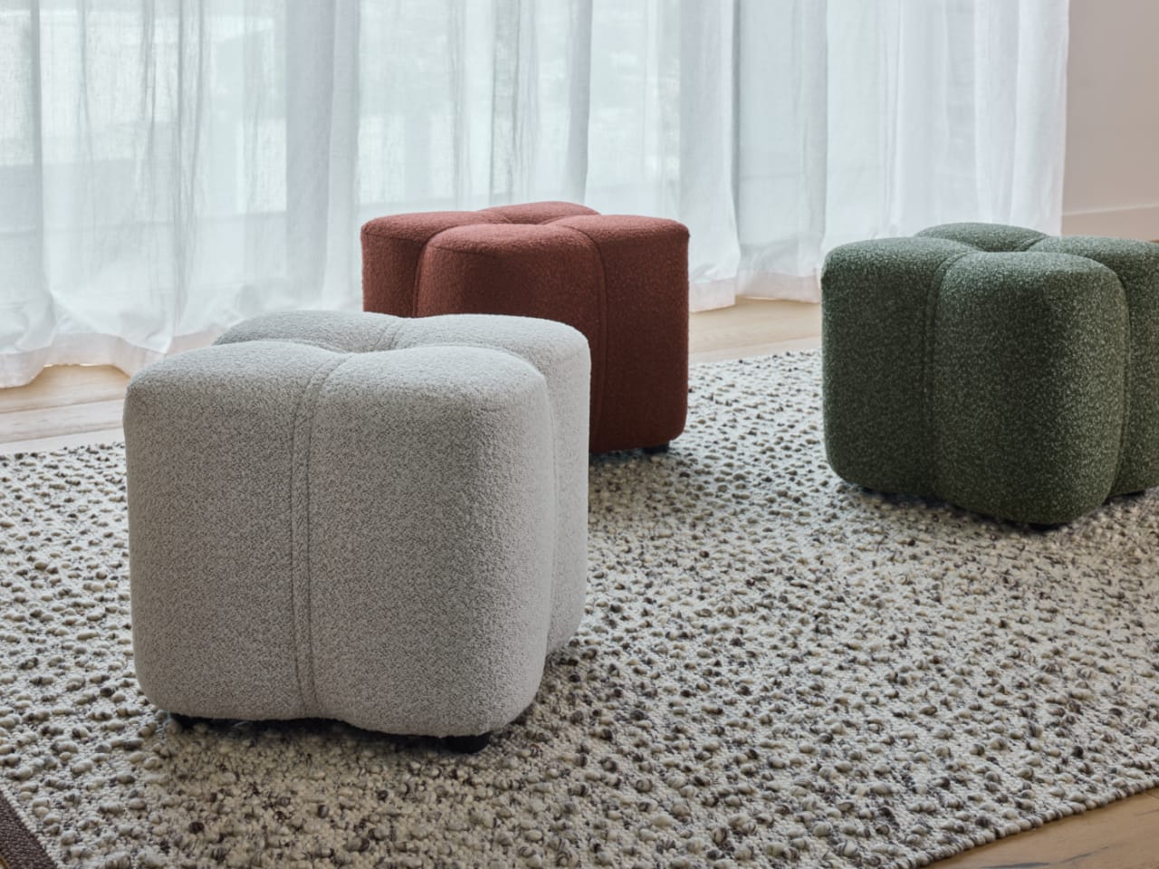 Tulip White Fabric Ottoman