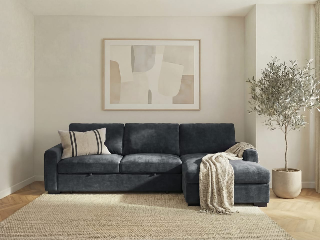 Siesta Charcoal Sofa Bed with Storage | Right Chaise