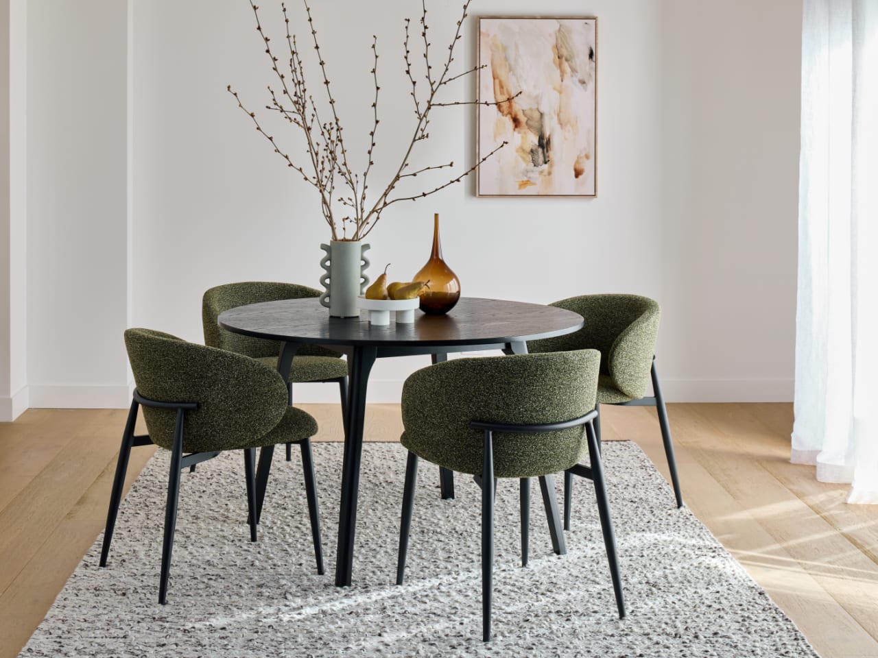 Vogue 5PCE Round Black Dining Set | Olive Green Fabric
