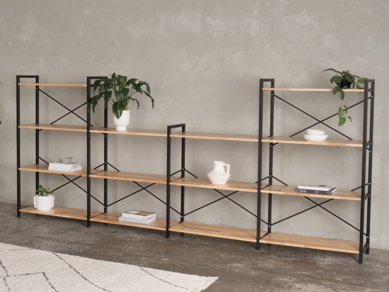 Axel 4PCE Modular Shelving Unit | Black Steel & Natural Hardwood | U-Shape (3325mm)