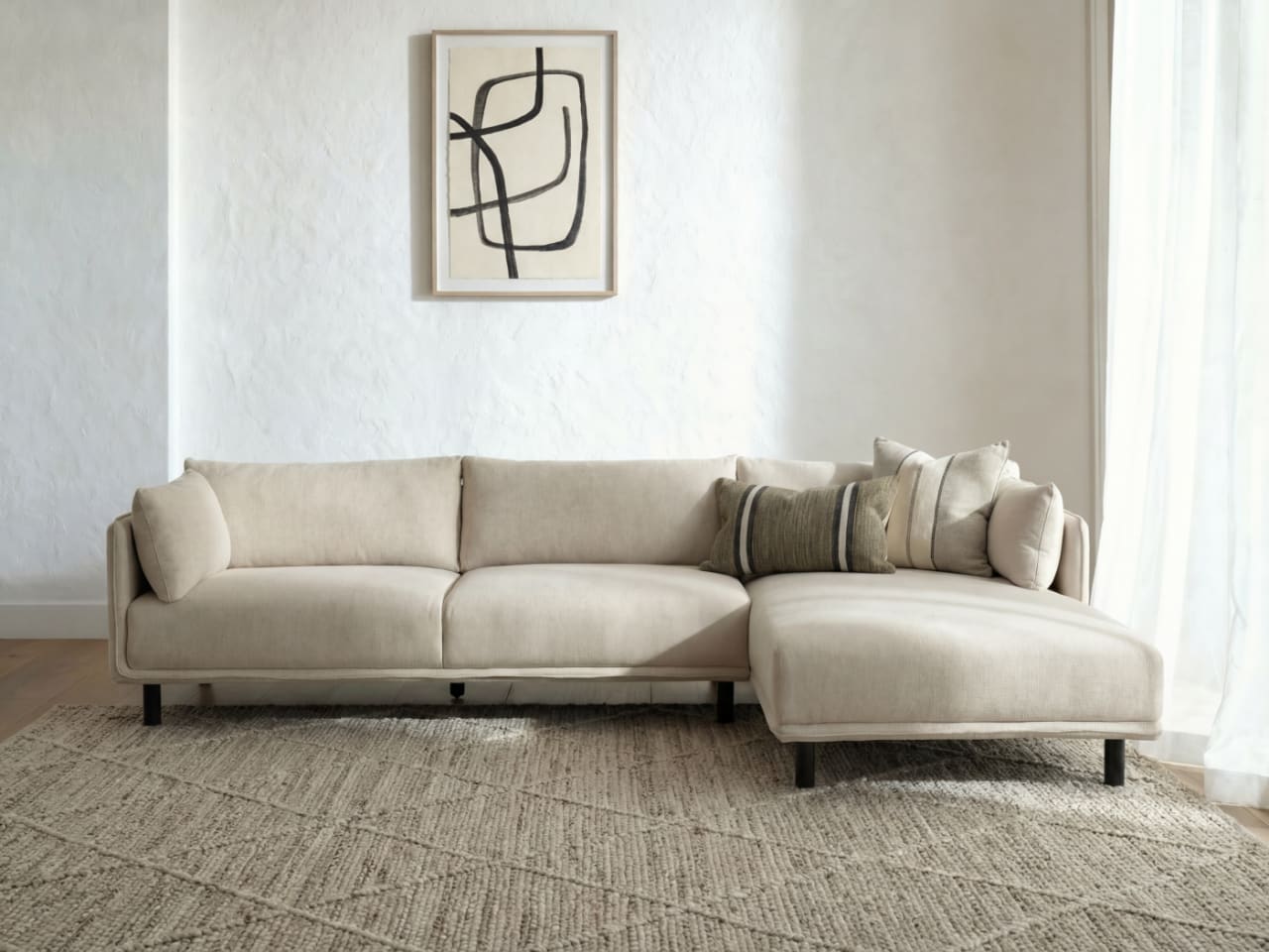 Coco Beige Chaise Sofa | Right Chaise