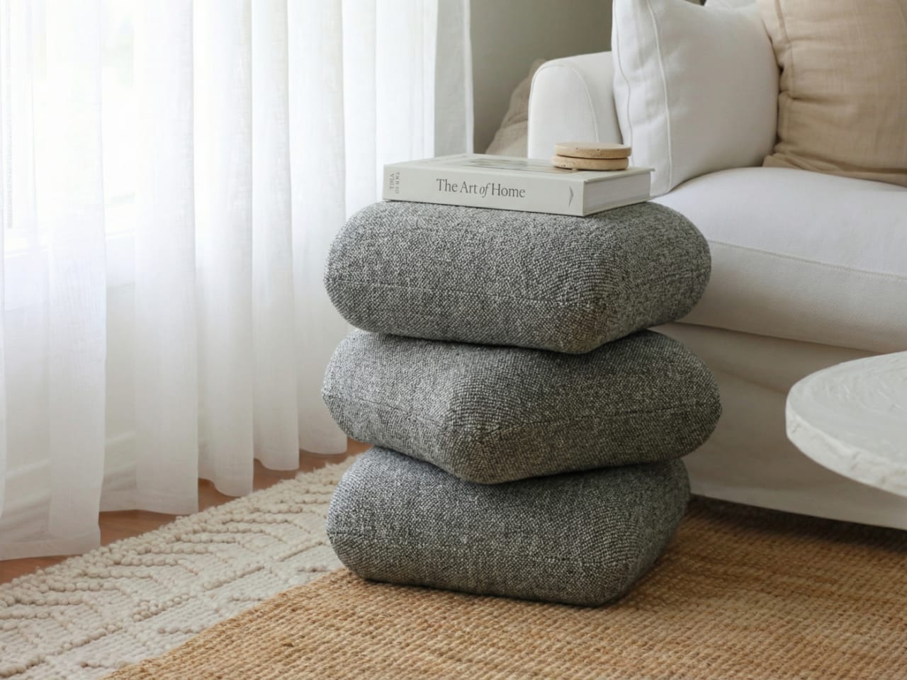 Pebble Boucle Sage Green Ottoman