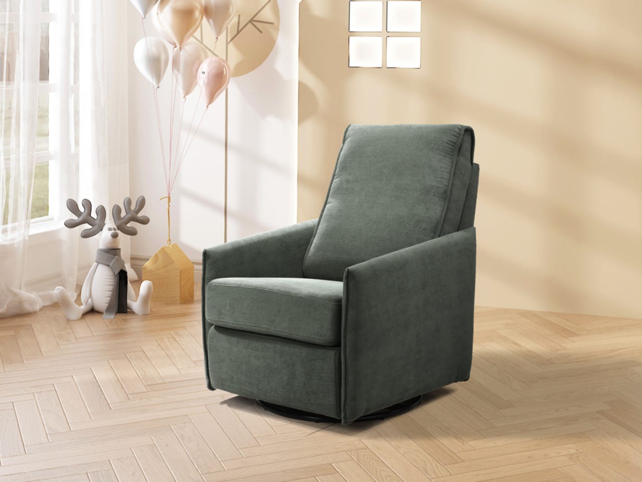 Aster Corduroy Rocking Chair | Green Fabric