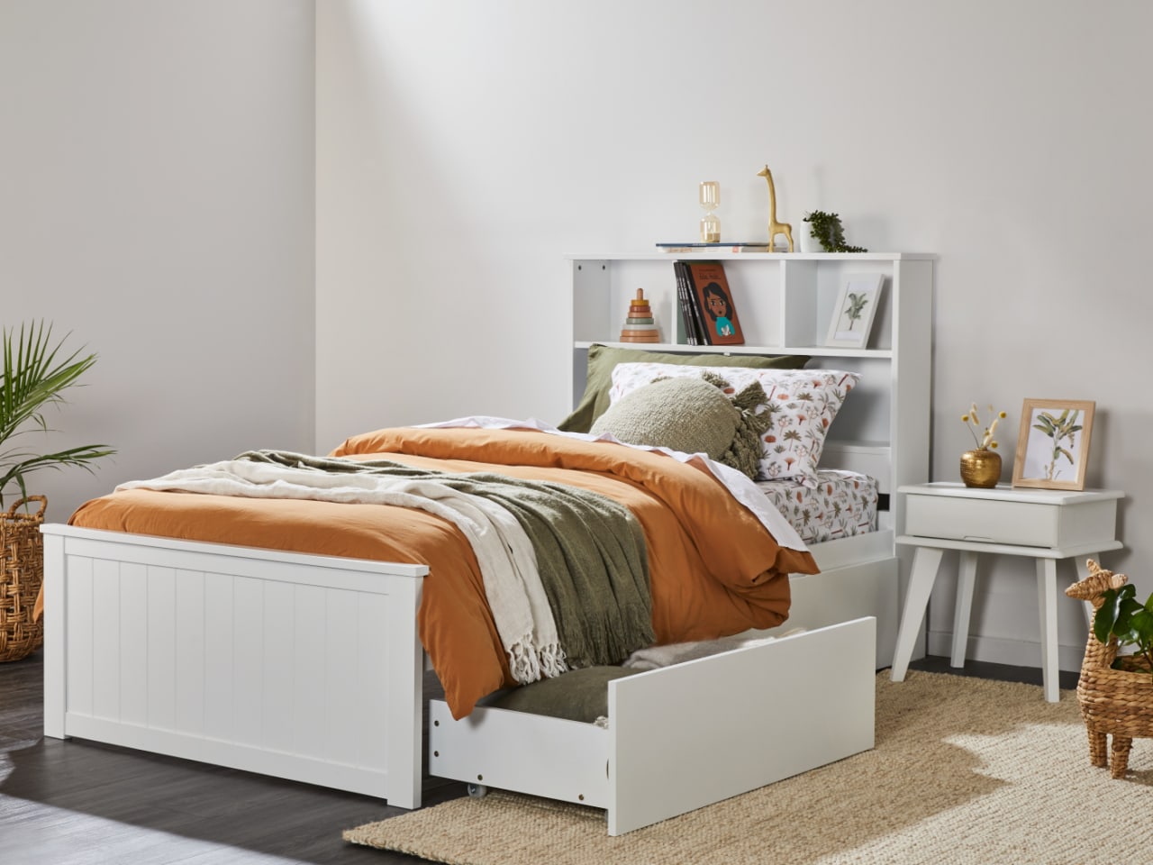 Myer White King Single Bed with Storage | Hardwood Frame