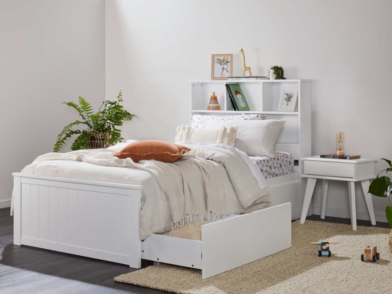 Myer White Single Bed with Storage | Hardwood Frame