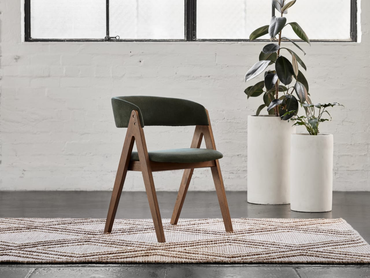 Gaudi Hardwood Dining Chair | Rustic Walnut | Green Fabric