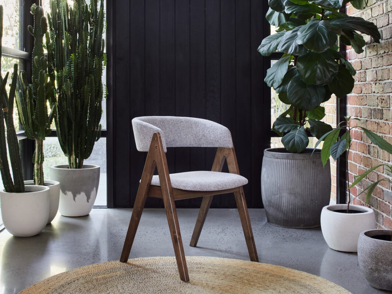 Gaudi Hardwood Dining Chair | Rustic Walnut | Grey Fabric
