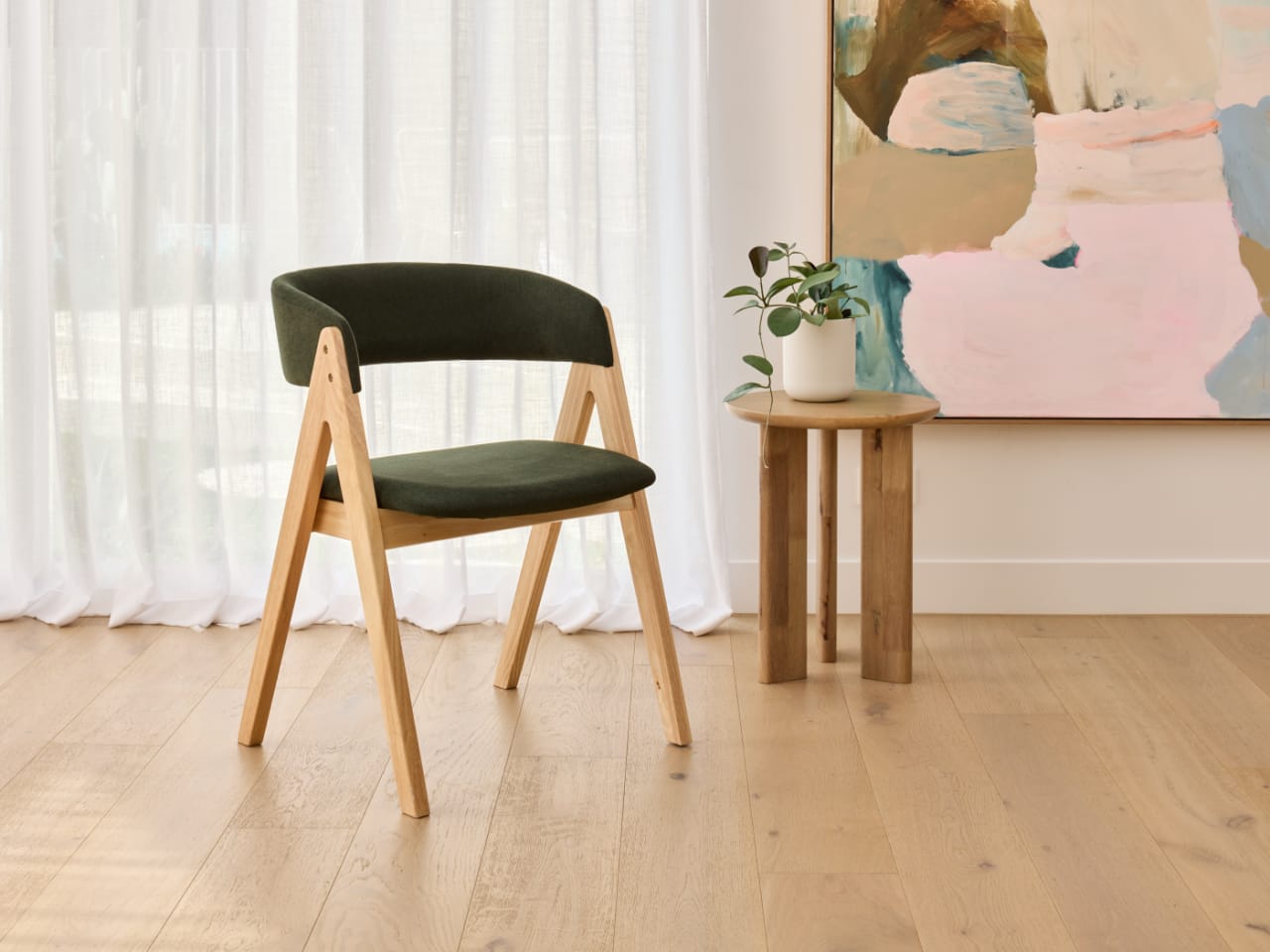 Gaudi Hardwood Dining Chair | Natural | Green Fabric