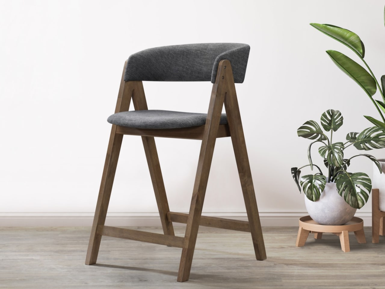Gaudi Hardwood Counter Bar Stool | Rustic Walnut | Charcoal Fabric