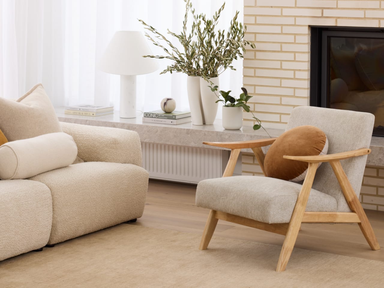 Webster Beige Occasional Chair | Natural | Hardwood Frame
