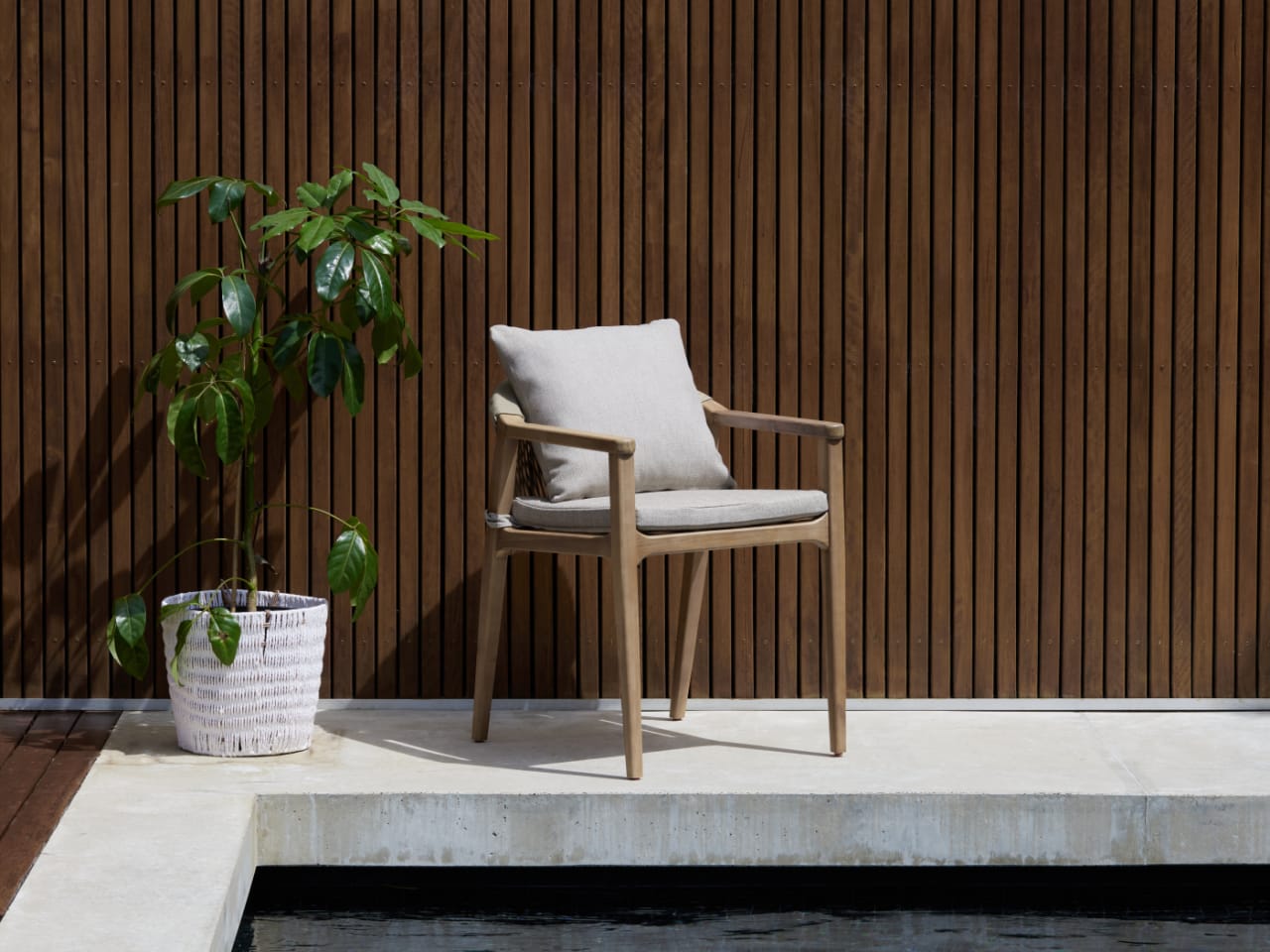 Caracas Acacia Outdoor Dining Chair | Light Brown Fabric