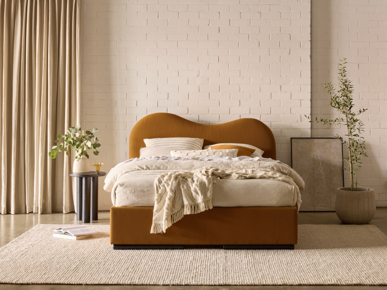 Amber Queen Storage Bed | Mustard Waffle Fabric