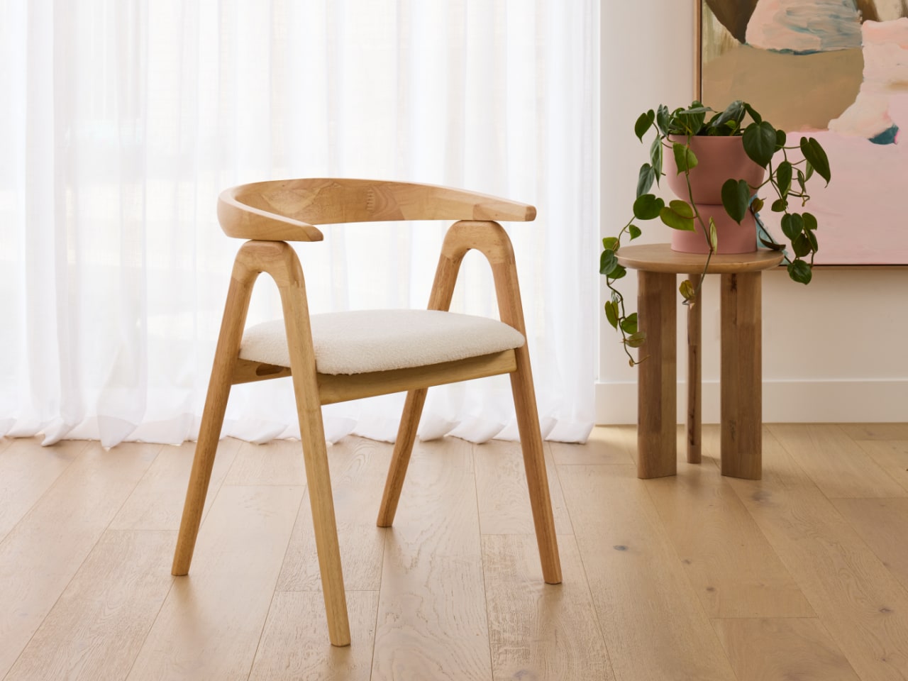 Manor Natural Hardwood Dining Chair | Boucle Fabric