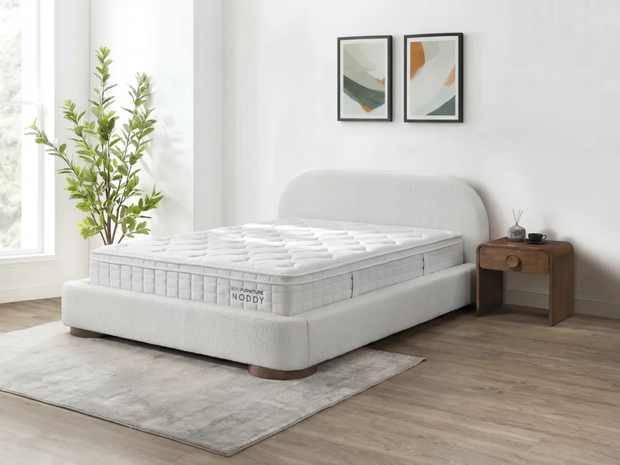 Sydney Double Buddy Bedroom Bundle | Bed + Mattress | Beige Fabric