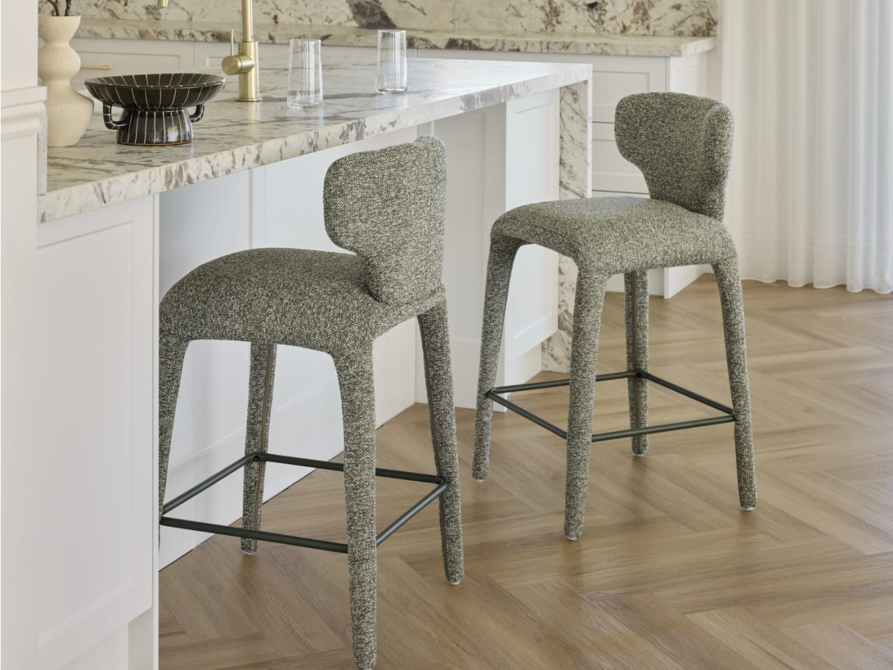 Paris Boucle Counter Stool | Sage Green Fabric