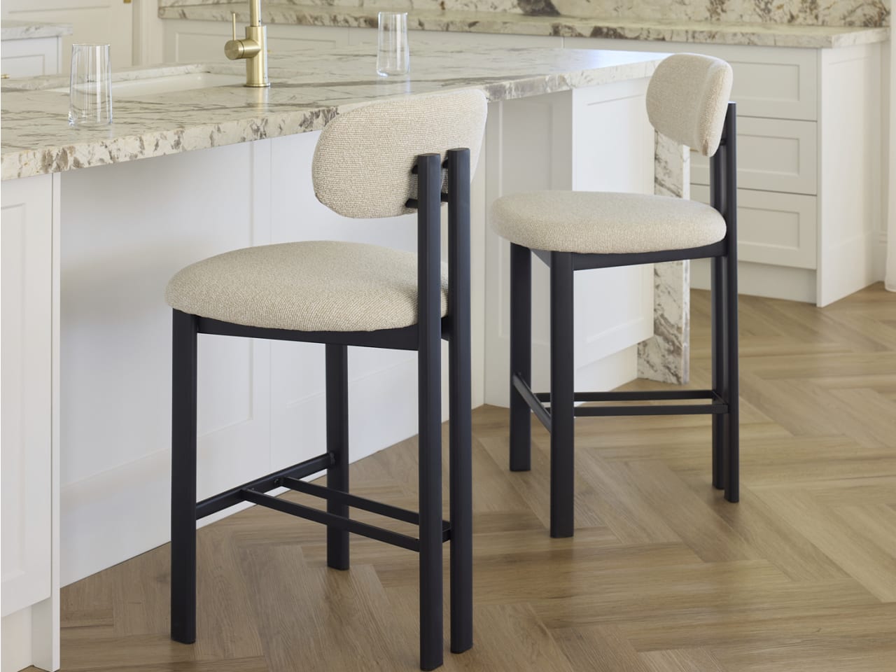 Florida Counter Stool | Black Frame | Beige Fabric