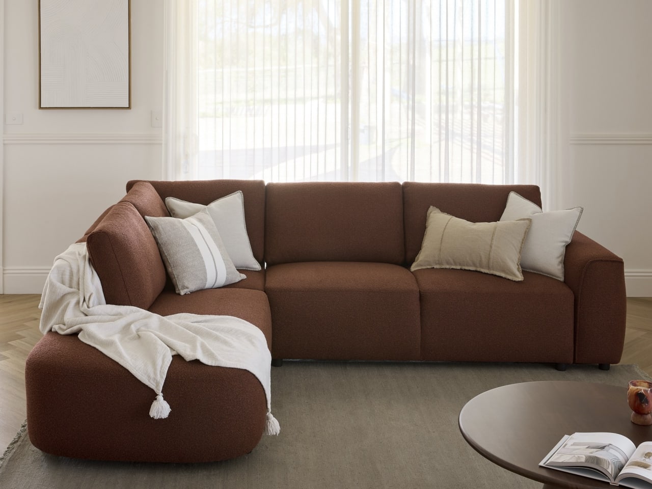 Melbourne Corner Chaise Lounge | Rust Orange Fabric | Left Chaise