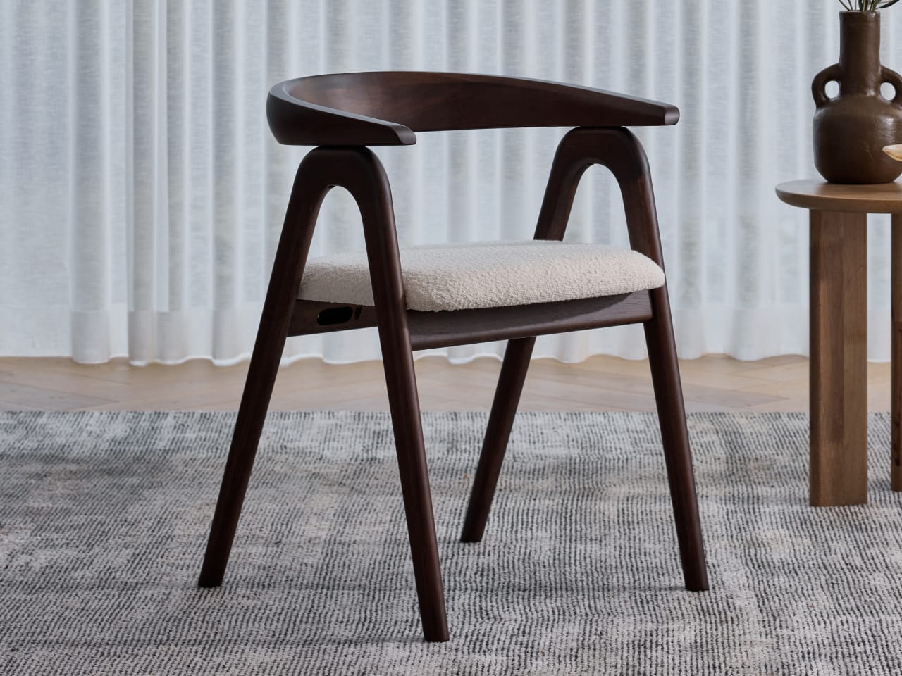 Manor Hardwood Dining Chair | Arabica Walnut | Boucle Fabric